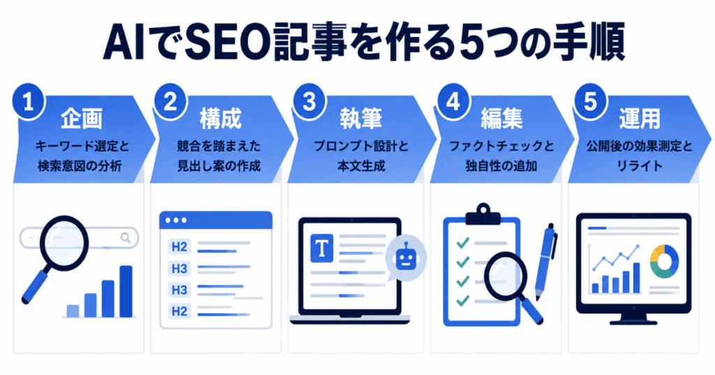 AIでSEO記事を作る5つの手順
